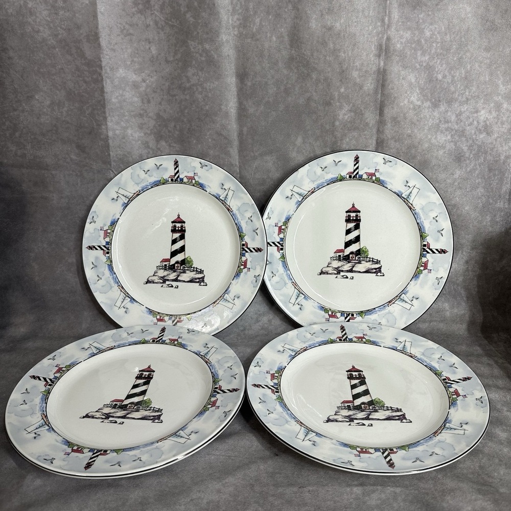 Set of 4 Vintage Totally Today‎ 10.5" Coastal Nautical Lighthouse Dinner Plates